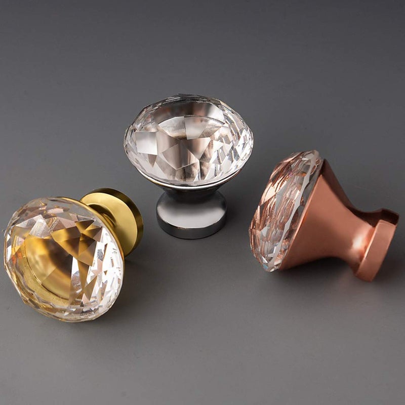HMANE 6Pcs European Style Cabinet Knobs Zinc Alloy Glass Handles Drawer Cupboard Pull Handle with Screw - Rose Gold - Image 3